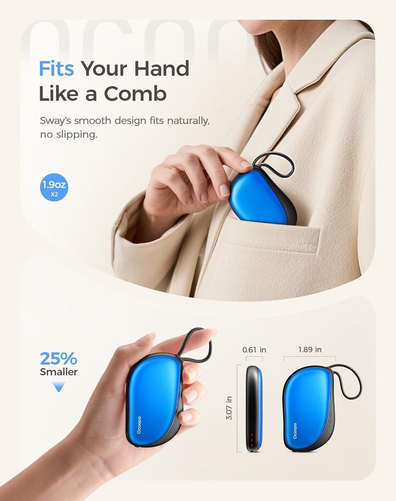 OCOOPA Hand Warmers Rechargeable 2 Pack, Ultra Slim Electric Hand Warmers, Portable Pocket Heater, Comb-Inspired, Fits in Gloves,UL Certified, Winter Essentials,UT5 Sway - Image 3